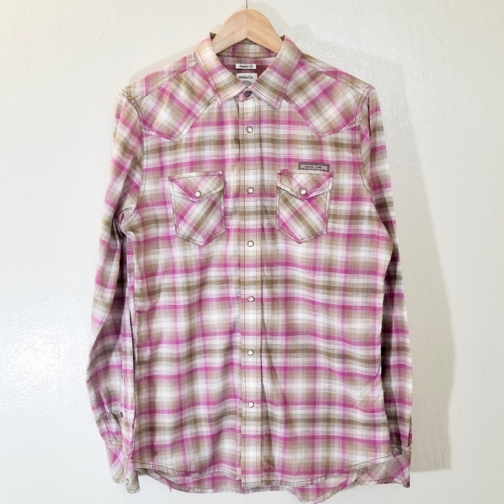 Diesel Mens Pink Check Long Sleeve Button Shirt L